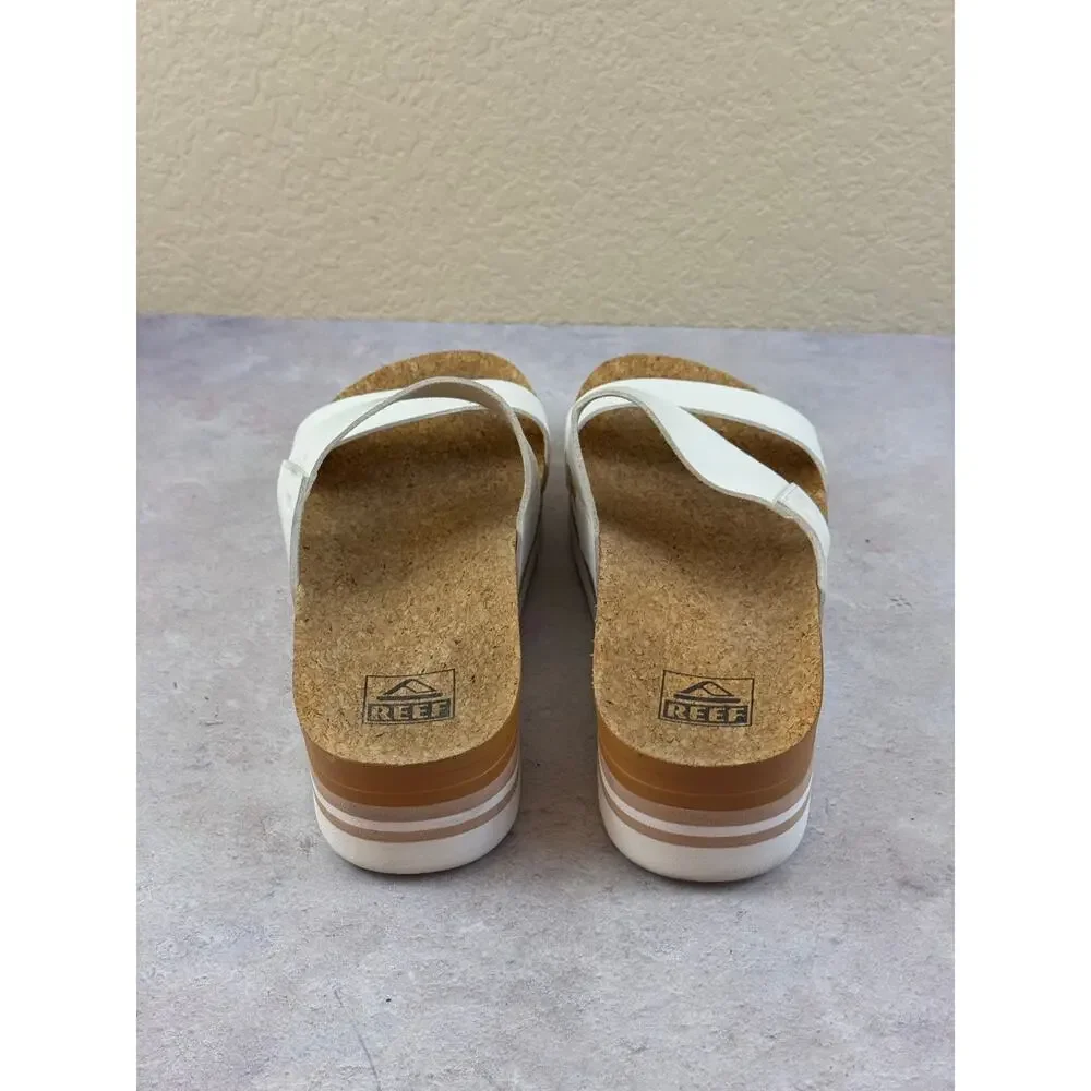 Reef Cushion Vista Hi White Double-Strap Platform Slide Sandals Womens Sz 8